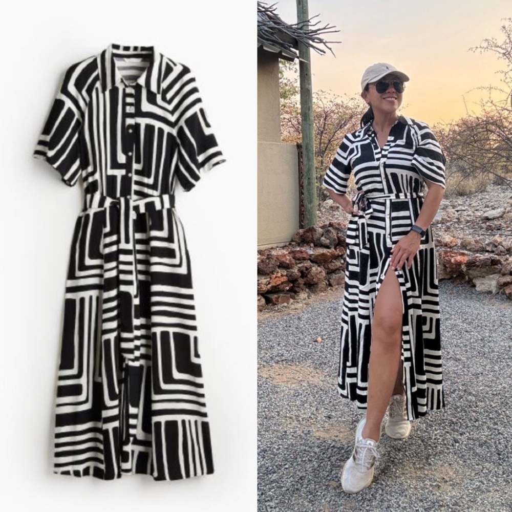 Black Pattered Tie Belt Dress (XS)